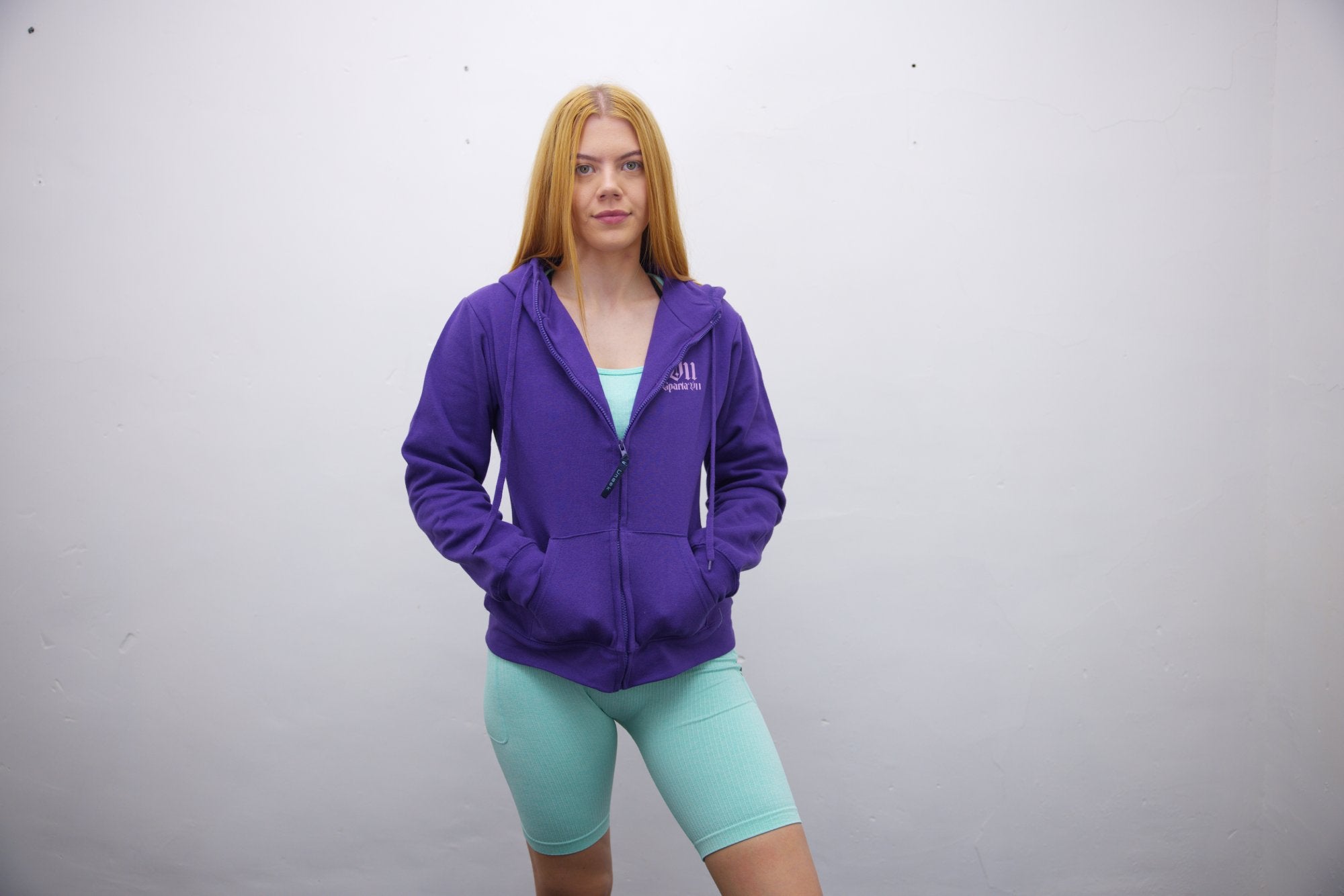 Purple Zip Hoodie With Light Pink Print