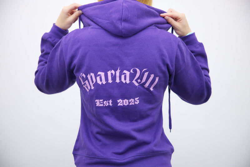 Purple Zip Hoodie With Light Pink Print - SpartaV11