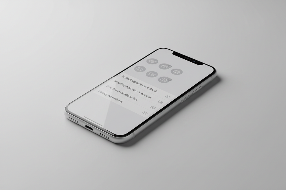 Receiving Emails, show just the phone no person, light grey tone