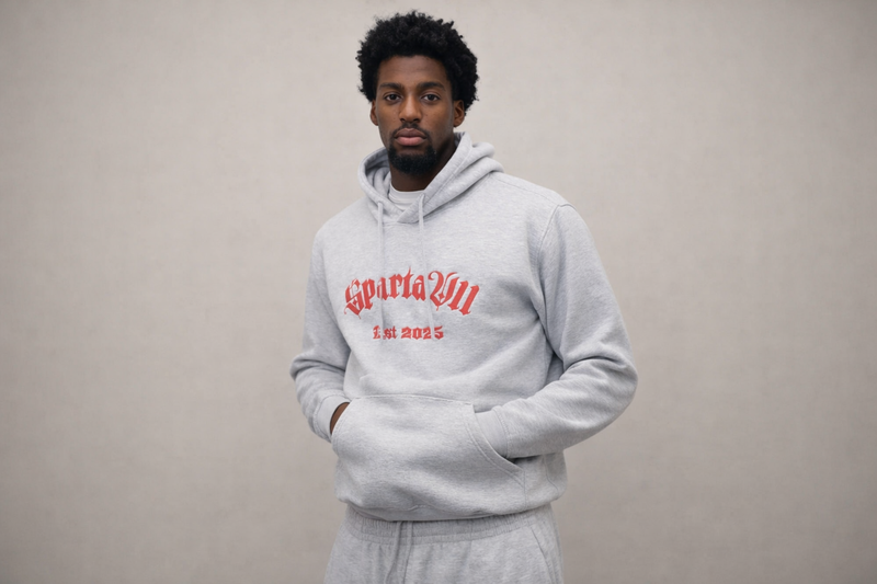 Hoodie - Light Grey/Red Embroidery - SpartaV11