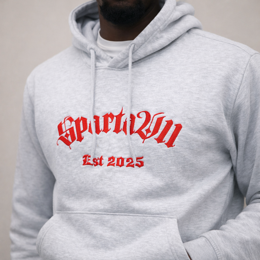 Hoodie - Light Grey/Red Embroidery - SpartaV11