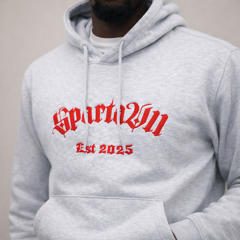 Hoodie - Light Grey/Red Embroidery - SpartaV11