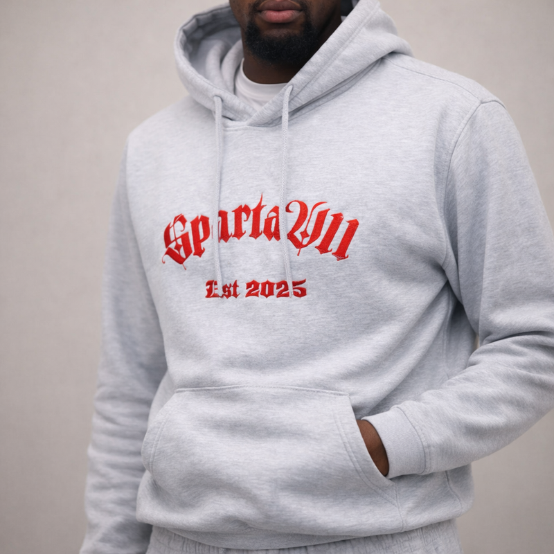 Hoodie - Light Grey/Red Embroidery - SpartaV11